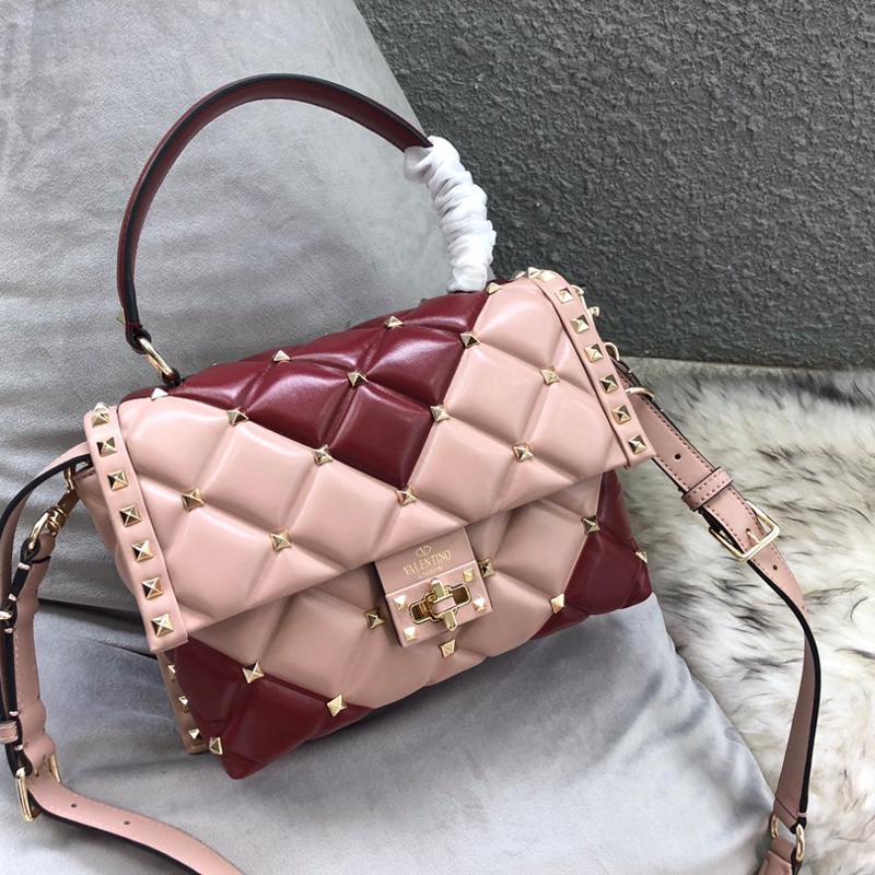 Valentino Shoulder Tote Bags VA0055 sheepskin color matching white pink wine red